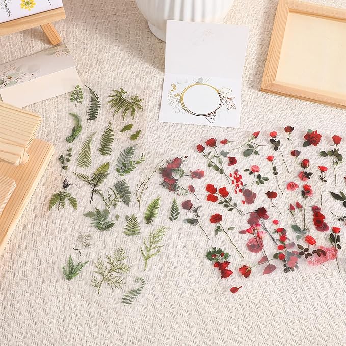 DOITOOL Pet Flower Stickers with Vintage Floral Designs Transparent Adhesive Planner Stickers for Scrapbooking Journaling and DIY Crafts and Fade-Resistant Decorative Decals