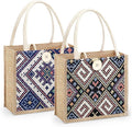 Women Tote Bag,2Pcs Jute Casual Tote's Handbag Embroidered Personalized Bento Bag,Reusable Grocery Bags Shopping Bags