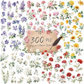 300 PCS PVC Flower Stickers, Self-Adhesive PVC Nature Floral Stickers for Scrapbook, Laptop, Journal, DIY Project, Spring Themed Party Decors