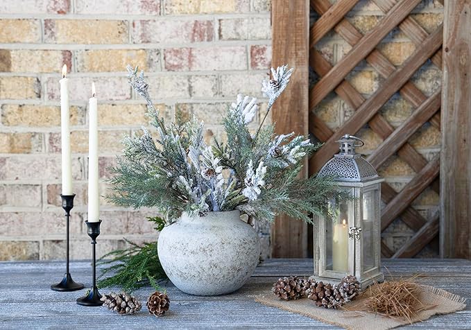 Hand Glazed Rustic White Two-Ear Ceramic Vase, Textured Pottery Vase with Two Ears for Centerpieces, Kitchen, Living Room, Bedroom Decor Gifts (Rustic White, Short)