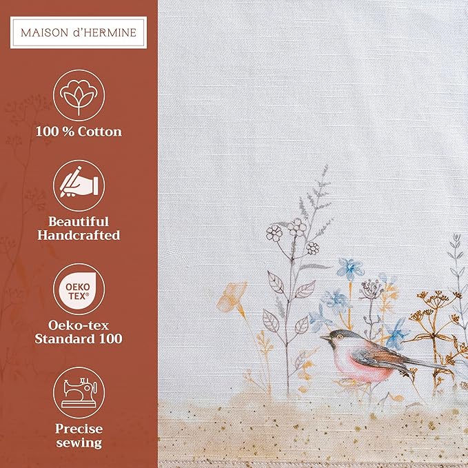 Maison d' Hermine Placemats Set of 4 100% Cotton Washable Cloth Place Mats, Reusable Table Mats for Kitchen Dining Decoration, Party, Restaurant Spring/Summer (Meadow Florals - Beige, 13" x 19")