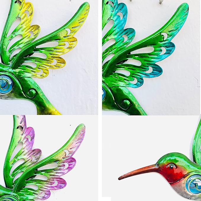 Metal Hummingbird Wall Decor, Wall Art Christmas Sculpture for Patio Fence, Set of 3, 9 Inch, Christmas Indoor Outdoor Gift for Family