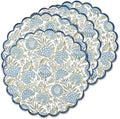 Ridhi Bo-ho Round Place Mat Easter Floral Cotton Washable Placemats 15" Round Embroidery Block Print Table Mat (Pack of 4-15 Inch Round, Asparagus Green)