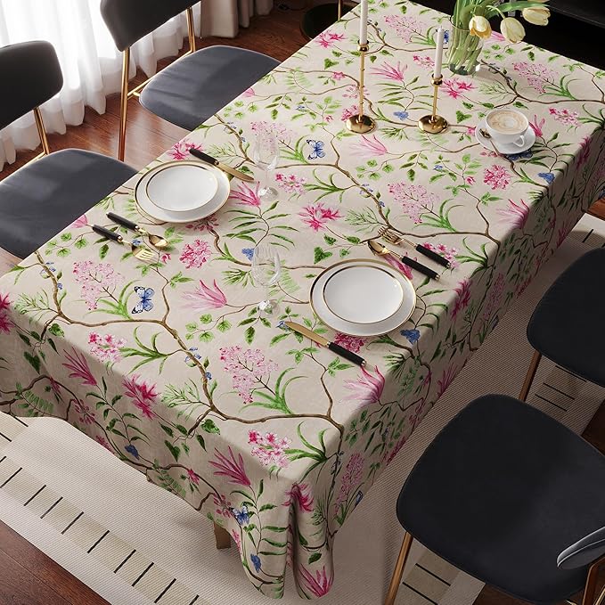 Rectangle Table Cloth,100% Waterproof Tablecloth Oil Proof Spill Proof Vinyl Table Cloth, Wipe Clean Plastic Table Cover for Dining, Camping, Indoor and Outdoor 54" x 120",Pink
