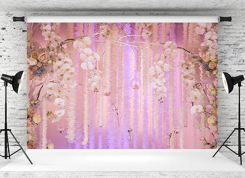 12x10ft Pink Floral Orchid Rose Backdrop Wedding Party Decoration Romantic Flower Wall Hanging Drapes Photo Booth Background for Birthday Baby Shower Engagement Anniversary Bridal Shower