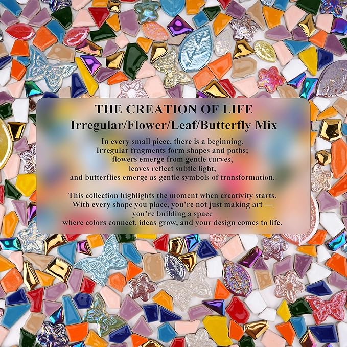 2.5 lb Ceramic Mosaic Tiles for Crafts Mix – Irregular Ceramic Pieces with Flower, Butterfly & Leaf Shapes for Mosaics DIY Art Projects and Home Decor