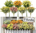 ilauke 7 Bundle Artificial Outdoor Flowers UV Resistant, Realistic Faux Roses in Multicolor for Garden Porch Decoration, All Season Fake Plants Bouquet