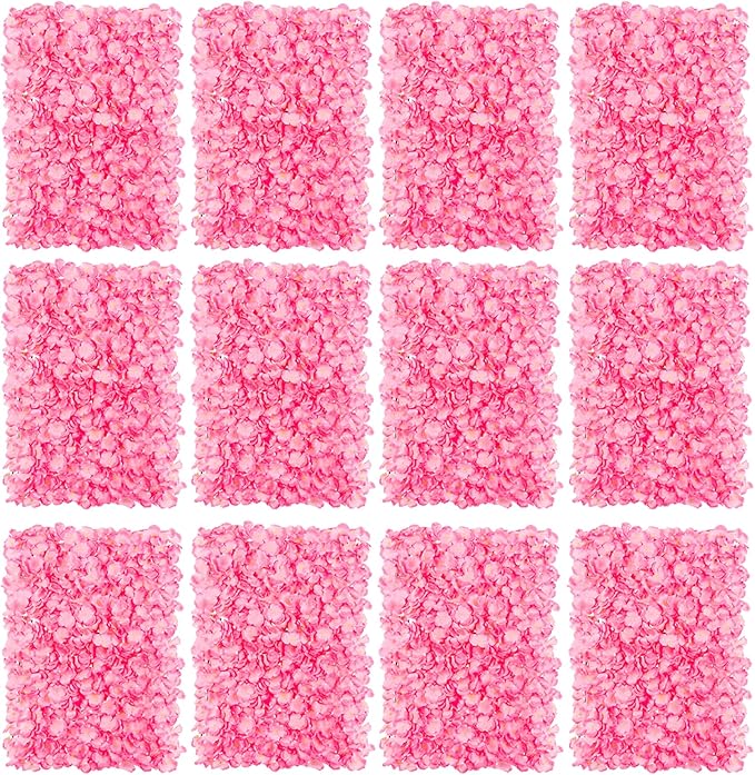 BLOSMON Flower Wall Panel Backdrop - 12 Pcs 24 x 16 Inch Pink Artificial Hydrangea Floral Backdrop for Wedding Party Baby Bridal Shower Decor, Hanging Fake Silk Flower Backdrop Decoration