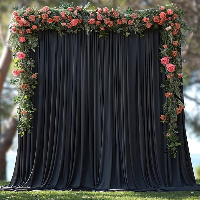 10x7ft Wrinkle Free Black Backdrop Curtain for Parties Soft Fabric Drapes Wedding Black Curtain Backdrop for Birthday Party Decorations Background for Photography 5x7ft, 2 Panels