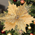 10'' Large Christmas Glitter Poinsettia Flowers Decorations, stadeco 10 Pcs Christmas Tree Picks Ornaments Artificial Flowers with Long Stems for Xmas Tree Wreath Garland Wedding Party DIY Decor