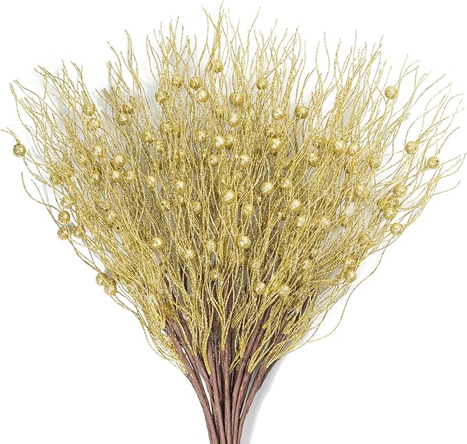 KI Store Gold Christmas Tree Picks Sprays Set of 20 Glittered Twigs Decor for Christmas Tree Decoration Wreath Garland Floral Arrangement