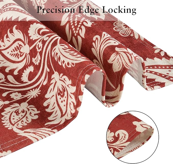LilyCat Linen Fabric Red Paisley Floral Placemats, Durable Boho Dining Table Mats for Kitchen, Rustic Vintage Washable Place Mats Set of 4, 18’’× 12’’