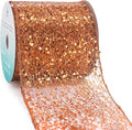 CT CRAFT LLC Sparkling Glitter Mesh Wired Ribbon 4" x 10 Yards Bronze Orange for Christmas Home Decor Bow Gift Wrapping DIY Crafts Wreath