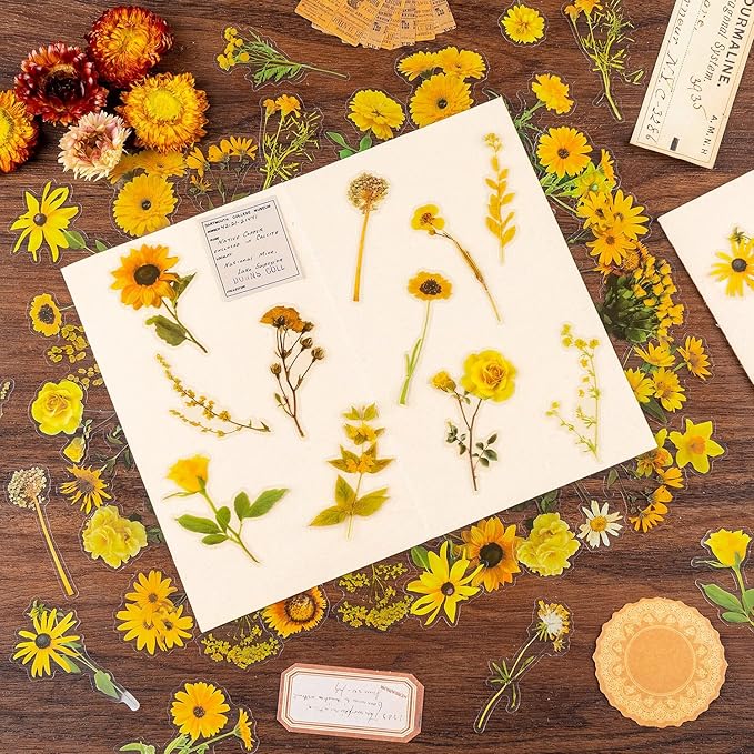 320Pcs Flower Stickers, Cute Vintage Floral Sticker for Kids, Clear Wildflower Stickers for Water Bottles, Scrapbooking, Card Making, Crafts, Laptop