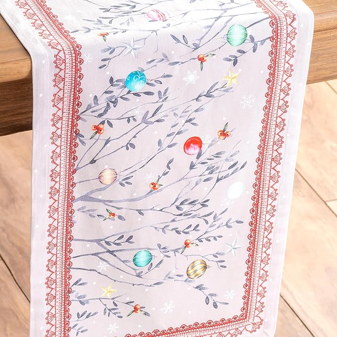 Maison d' Hermine Table Runner 100% Cotton Single Layer Table Runners 108 inches Long for Thanksgiving Christmas Decorations Home Kitchen Dining Party Wedding (Fairy Christmas, 14.5" x 108")