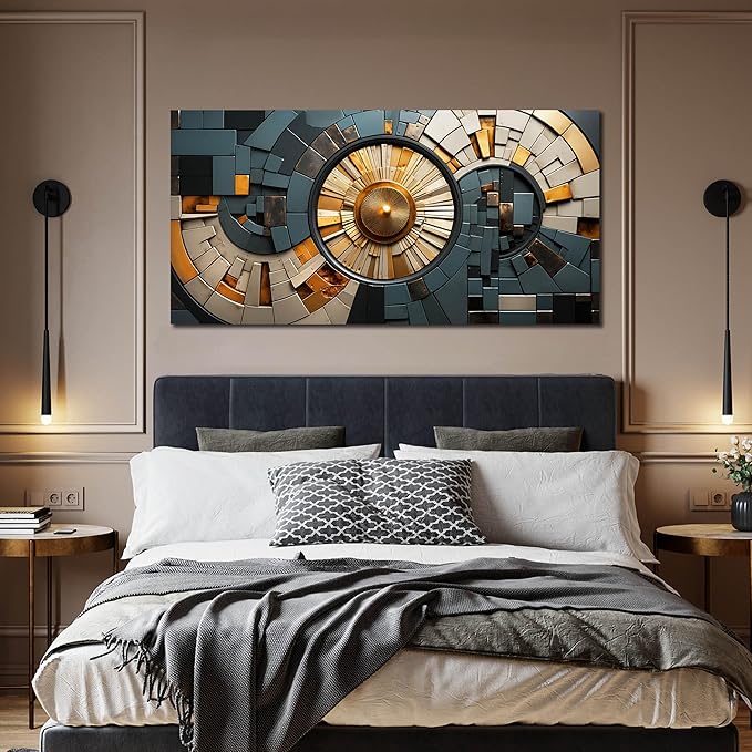 Abstract Canvas Wall Art for Living Room Bedroom Office Gold and Black Large Wall Art Geometric Abstract Picture Framed Wall Decor Modern Canvas Prints 29x59 In