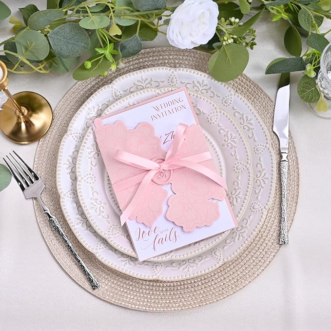 Double Face Pearl Pink Satin Ribbon 3/8 inch X 50 Yards Polyester Pearl Pink Ribbon for Gift Wrapping Very Suitable for Weddings Party Invitation Decorations and More