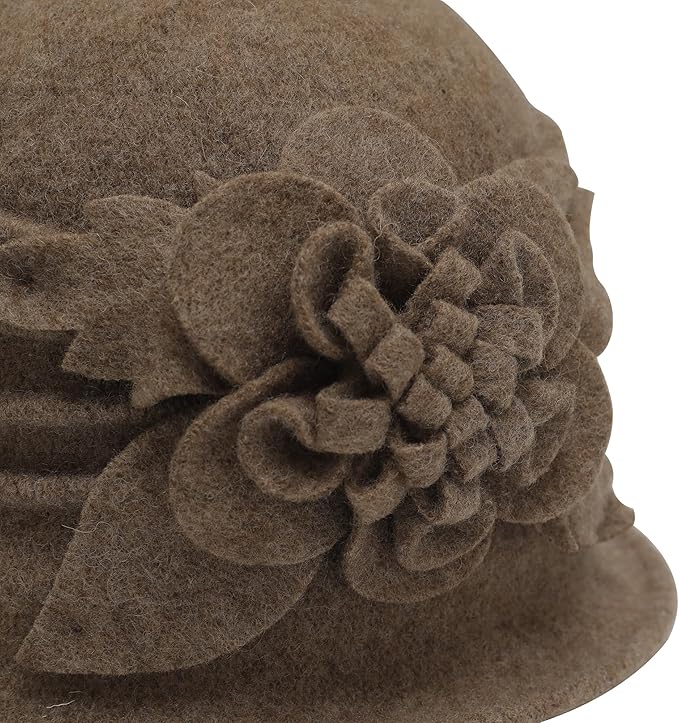 ZLYC Women Wool Cloche Bucket Hat 1920s Vintage Dress Winter Hats with Flower Accent