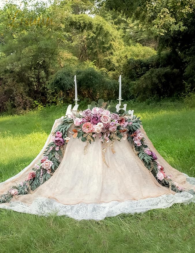 9FT Wedding Arch Flower Garland, Handmade Wedding Table Decorations,Head Table Floral Decor for Noble and Charming Wedding Ceremony