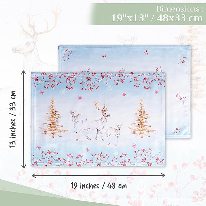 Maison d' Hermine Placemats Set of 4 100% Cotton Washable Cloth Place Mats, Reusable Table Mats for Thanksgiving Christmas Decorations Kitchen Dining Party Wedding (Fairy Tale Forest, 13" x 19")