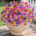 Fall Mums Artificial Flowers for Outdoors Potted, 12 Bundles Fake Fall Daisy Flower with Realistic Eucalyptus Leaves, Fake Plants for Greenery Boxwood Porch Patio Garden Pot Lawn