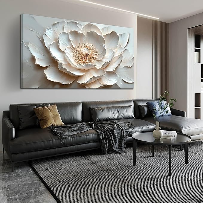 White and Pink Flower Wall Art for Living Room - Large Modern Wall Art Bedroom - Floral Bedroom Wall Decor for Teen Girls Size 29" x 59"