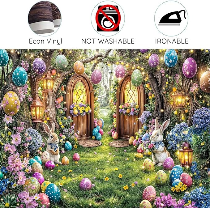 12X10ft Enchanted Forest Easter Backdrop Fairy Tale Rabbit Magic Garden Easter Egg Wonderland Floral Photography Background for Kids Girls Party Decoration Cake Table Photo Booth Props
