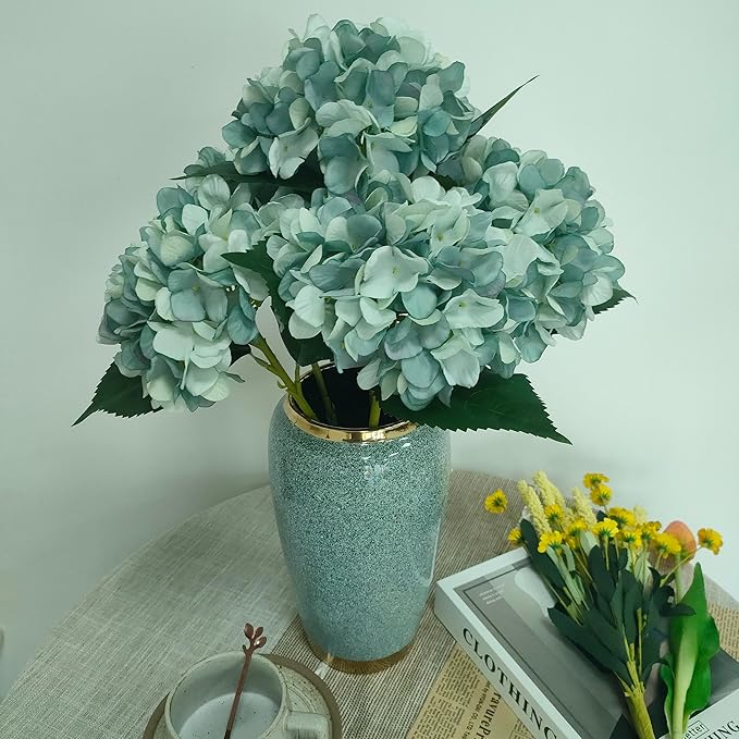 Hydrangea Artificial Flowers,Faux Hydrangea Flowers,Artificial Hydrangeas Flowers with Stems,Fake Hydrangeas,Silk Hydrangeas Flowers with Stems for Home Decor (10, Fall Blue)