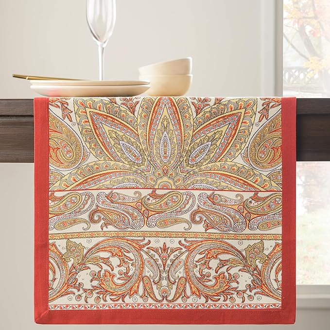 Maison d' Hermine Table Runner 100% Cotton Single Layer Table Runners 48 inches Long for Thanksgiving Christmas Decorations Home Kitchen Dining Party Wedding (Kashmir Paisley, 14.5" x 48")
