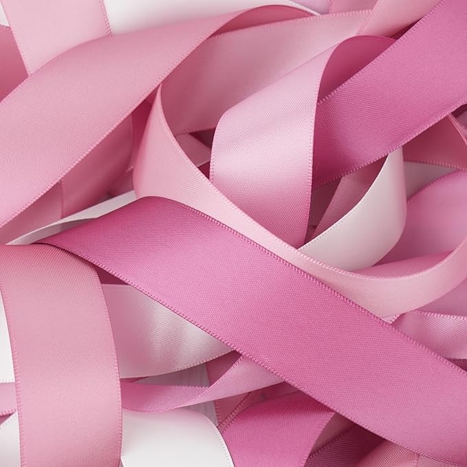 Rose Pink Satin Ribbon Assortment - 5 Rolls, 50 Yards for Wedding, Baby Shower, Gift Wrapping, Crafts & Flower Bouquets