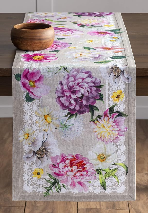 Maison d' Hermine Table Runner 100% Cotton Single Layer Table Runners 72 inches Long Decorative for Home Kitchen Dining Party Baby Shower Wedding Bridal Shower Spring Summer (Pivoine, 14.50" x 72")