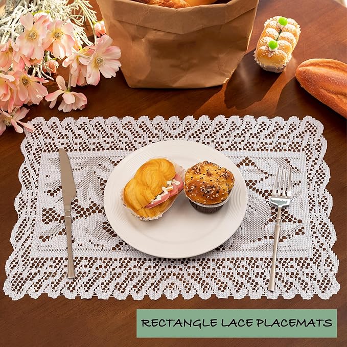 Jayla 4 Pcs Rectangle Lace Placemats for Tables Embroidered Lace Tablemats Vintage Crochet Floral Table Runner Vintage Wedding, Tea Party Decor,12x17 Inch