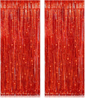 2 Pack 3.2ft x 8.2ft Red Foil Fringe Curtain, Glitter Metallic Tinsel Foil Fringe Curtains Photo Booth Backdrop Tinsel Door Curtains for Wedding Bridal Shower Bachelorette Christmas Party Decorations