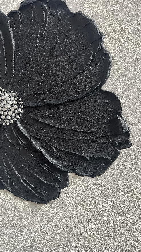 YaSheng Art - Thick Texture Flowers Abstract Oil Painting 100% Hand-Painted Black and White Wall Art Minimalist modern Abstract Art Paintings Home Living room Room Dining Room Bedroom Wall Decorative Art Oil Painting 24x24inch