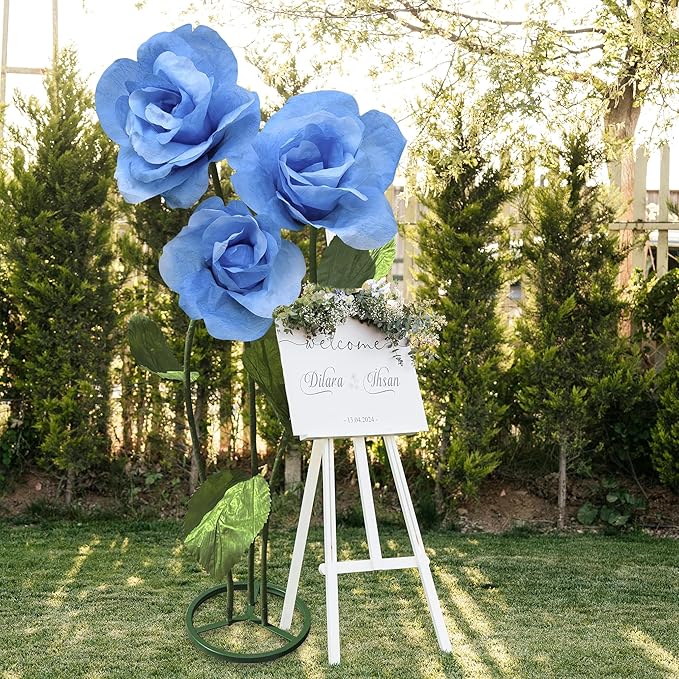 3pc Wedding Decorations for Reception, Giant Flowers for Decoration,Standing Huge Paper Flower, for Outdoor Garden Party Ceremony Reception Photography Props (Blue)