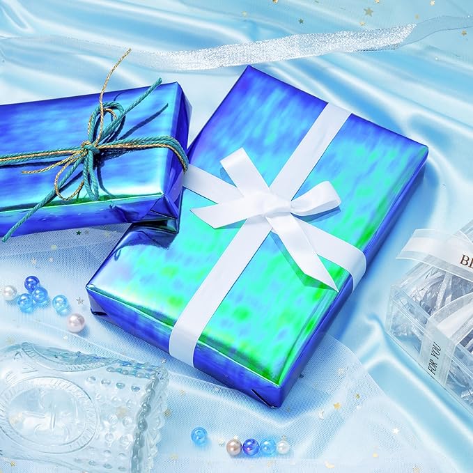 LeZakaa Holographic Wrapping Paper Roll - Bluish Green Design for Birthday, Christmas, Valentine's, Mother's Day, Holiday - 17 inches x 32.8 Feet (47.23 sq.ft.)
