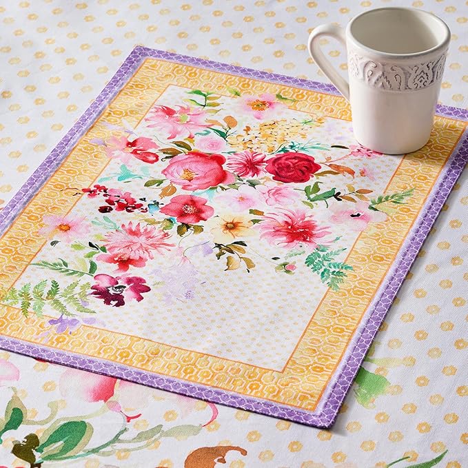 Maison d' Hermine Placemat 100% Combed Cotton Premium Cloth Placemats 13"x19" Decorative Washable Place Mats for Home, Kitchen, Dining, Cocktail Parties & Camping - Summer Joy (Set of 4)