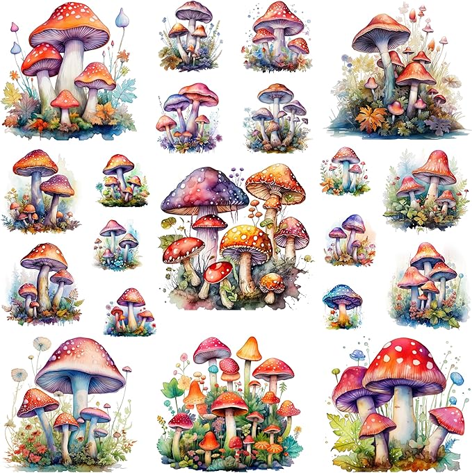 XERE 400 Pcs Mushrooms Flora and Fauna Scrapbook Stickers Set for Scrapbooking and Journaling Notebooks, Junk Journal Supplies, Sketchbook, Bookmark Making, Planner Sticker