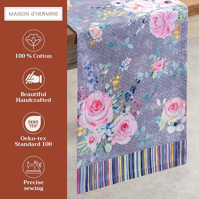 Maison d' Hermine Table Runner 100% Cotton Single Layer Table Runners 108 inches Long Decorative for Home Dining Party Wedding Bridal Shower Spring Summer (Sweet Rose Lavender - Lush, 14.50" x 108")