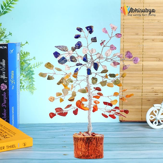 Crystal Tree for Positive Energy - 7 Chakra Tree - Feng Shui Decor - Artificial Tree - Chakra Decor - Reiki Tree Spiritual Decor - Home Office Décor