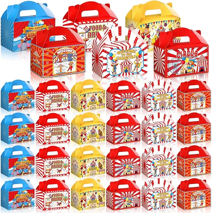 24 Pcs Halloween Circus Carnival Party Favors Boxes Goodie Candy Treat Gift Boxes with Handles Halloween Candy Containers for Circus Carnival Theme Party Decorations Birthday Gift Wrapping
