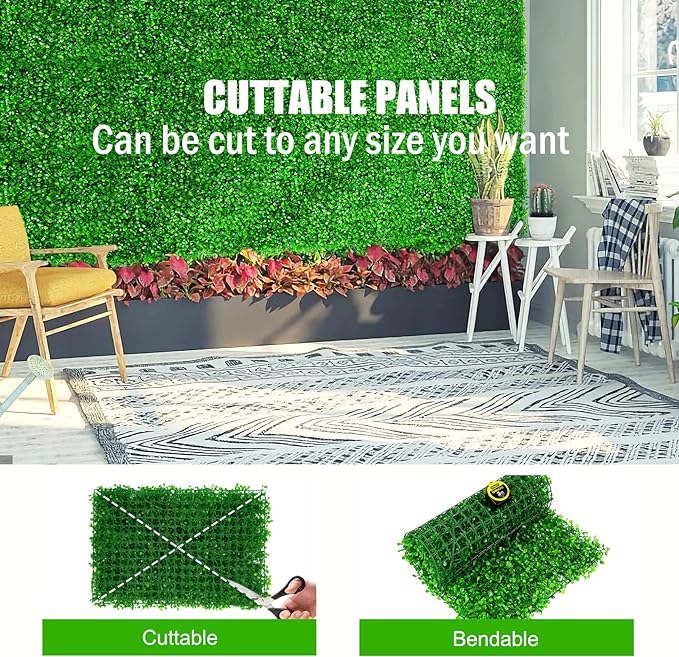 24PCS Boxwood Panels, 24"x16" Artificial Boxwood Hedge Panels, Grass Wall Panels, UV Protected Suitable for Garden, Fence, Backyard Wall Decoration