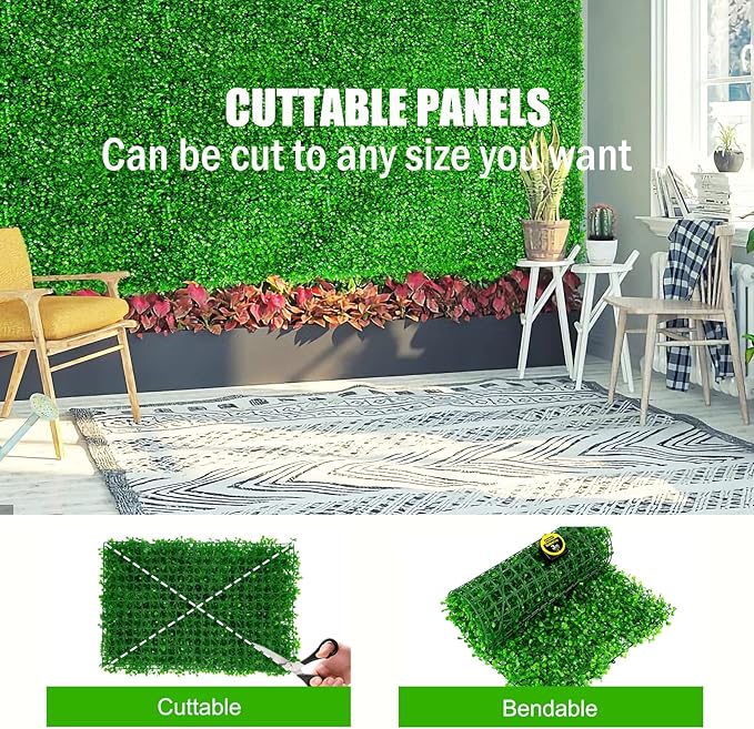 12 Pieces 24"x 16" Artificial Boxwood Panel, Grass Wall Panel, Boxwood Hedge Wall Panels UV Protected Suitable for Artificial Green Wall Decor, Fence Garden Wedding Backyard Decor