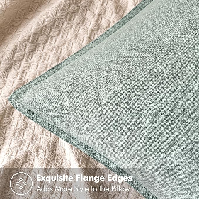 MIULEE Decorative Linen Pillow Covers 18x18 Inch Aqua Green Boho Farmhouse Neutral Couch Throw Pillows for Bed Pack of 2 Accent Modern Pillowcase Summer Sofa Livingroom Home Decor