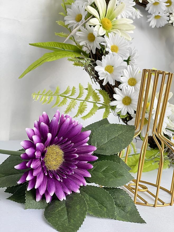 16PCS Purple Flowers Gerbera Daisy Silk Flowers Artificial Flowers Artificial Daisy Fake Flowers Bouquet for Wedding Bridal Bouquet Party Home Kitchen
