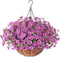 HyeFlora Artificial Fake Hanging Plants Flowers Basket for Outdoor Outside Porch Spring Decoration, Faux Silk Purple Daisy Realistic UV Resistant in Planter for Home Patio Balcony Garden Yard