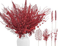 30 Pcs Artificial Christmas Tree Picks and Sprays Glitter Berry Stem Branches Holly Floral Picks Twigs Christmas Tree Ornaments for DIY Xmas Wreath Vase Filler Decorations(Red)