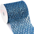 VATIN 6" Blue Christmas Ribbon, Blue Glitter Mesh Diamond Web Sequin Dots Wired Christmas Ribbon for Gift Wrapping Bow Making Wreath Supply-10 Yards