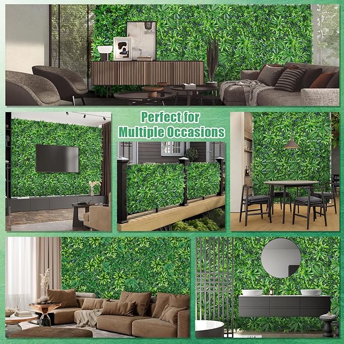 8pcs 20''x20'' Grass Wall Panels, Artificial Hedge Panels Greenery Wall, UV Protected Faux Grass Backdrop Privacy Fence Screen, Greenery Wall for Outdoor Indoor Garden Birthday Wedding Decor
