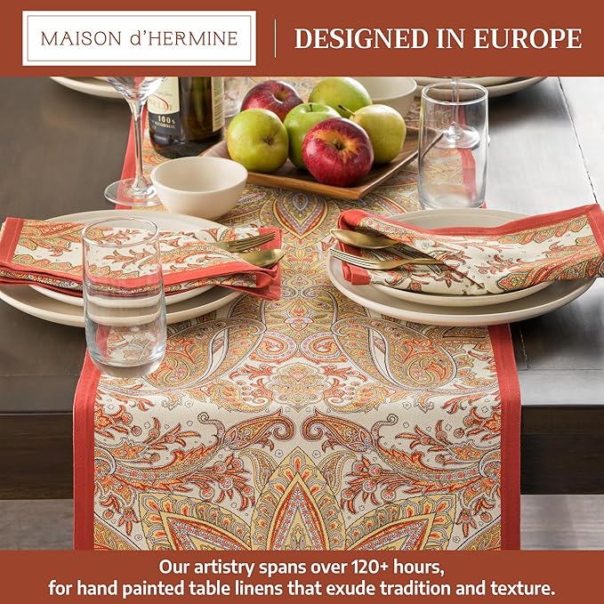 Maison d' Hermine Table Runner 100% Cotton Double Layer Table Runners 72 inches Long for Thanksgiving Christmas Decorations Home Kitchen Dining Party Wedding (Kashmir Paisley, 14.5" x 72")